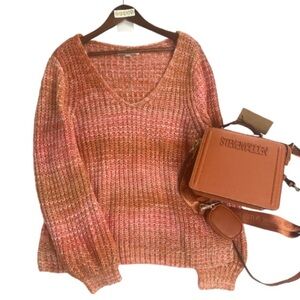 LOFT coral knit sweater // XL